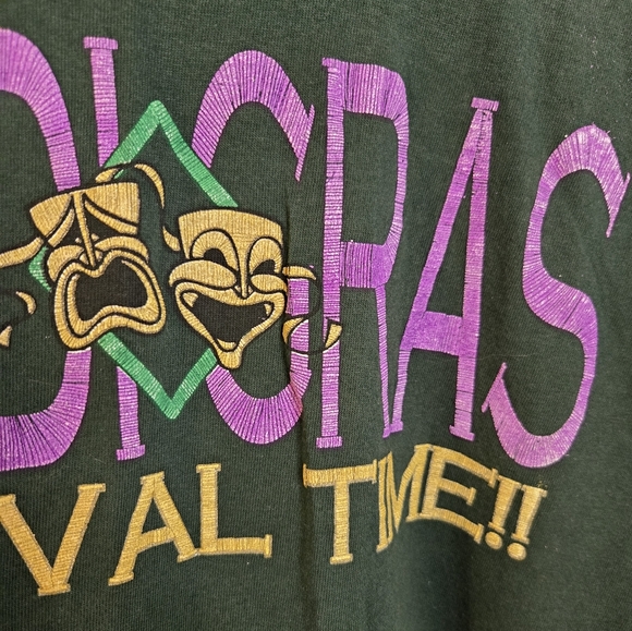 Tees Unlimited Vintage Single Stitch Mardi Gras Carnival Time T-Shirt Sz XL Gree - Picture 5 of 8